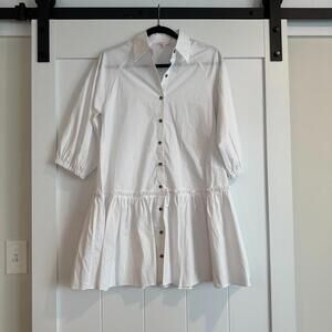 GB‎ White Flounce Button Down Dress Size Small
